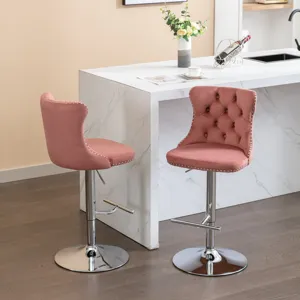 Swivel Velvet Barstools Adjusatble Seat Height From 25-33\", Modern Upholstered Chrome Base Bar Stoo