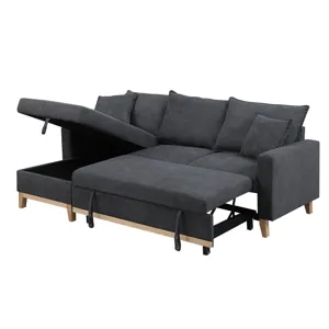 Colton - 84.Woven Reversible Sleeper Sectional Sofa With Storage Chaise - Dark Gray