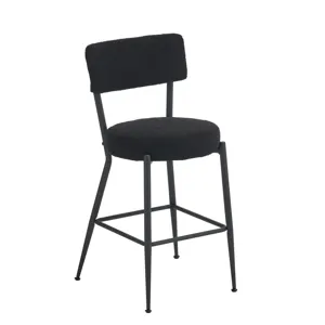 Modern Teddy Fabric Upholstered Bar Stools (Set of 2)- Black