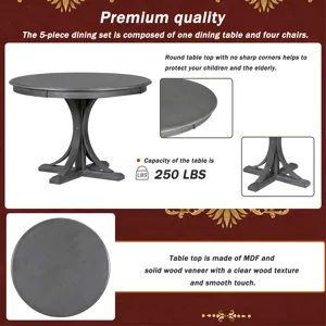 5 Piece Retro Round Dining Table Set With Curved Trestle Style Table Legs And 4 Upholstered Chairs F