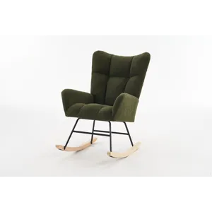 37.7\" Rocking Chair Nursery, Solid Wood Legs Reading Chair With Teddy Fabric Upholstered, Nap Armch