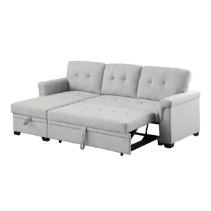 Hunter - Linen Reversible Sleeper Sectional Sofa With Storage Chaise - Light Gray