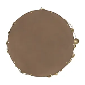 Round Metal Wall Mirror With Leaf Accents, Modern Decor Mirror For Living Room Entryway Hallway - Go