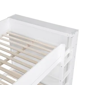 Full Over Full Bunk Bed With 2 Drawers And Multi - Layer Cabinet - White