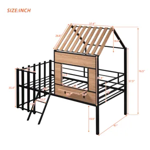 Twin Size Loft Bed With Roof, Window, Guardrail, Ladder Black