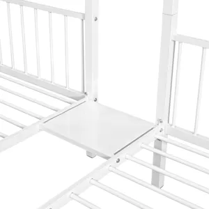 Full Over Twin & Twin Bunk Bed, Metal Triple Bunk Bed With Drawers And Guardrails - White