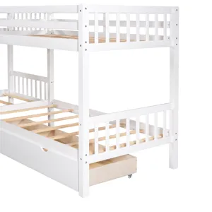 Twin L Shaped Bunk Bed With Drawers - Gray