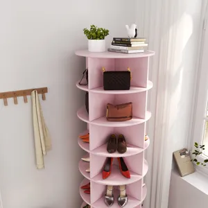 New 360 Rotating Shoe Cabinet With 7 Layers Can Accommodate Up To 28 Paris Shoes - Pink