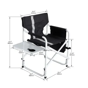 Padded Folding Outdoor Chair With Side Table And Storage Pockets, Lightweight Oversized Directors Ch