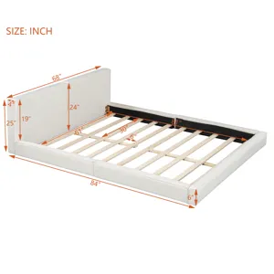 Queen Size Upholstered Platform Bed With , Grounded Bed With Solid Frame - Beige