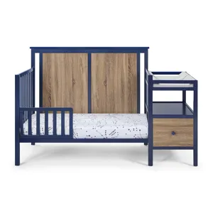 Connelly - 4-in-1 Crib and Changer Combo - Midnight Blue/Vintage Walnut