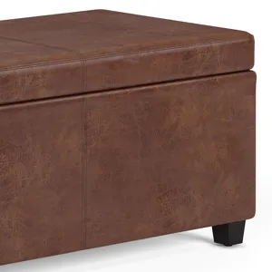 Avalon - Extra Large Storage Ottoman Bench - Distressed Saddle Brown
