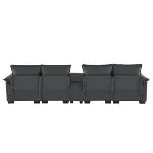 Modern U Shaped Sofa With Console, Cupholders And USB Ports, 6 Seat Upholstered Symmetrical Indoor F