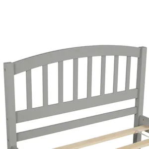 Twin Size Platform Bed Wood Bed Frame With Trundle - Gray
