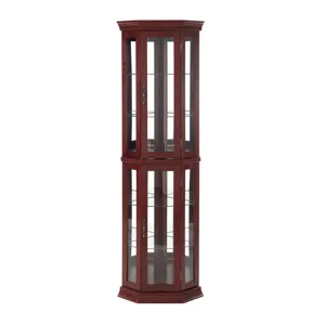 Corner Curio Cabinet With Lights, Adjustable Tempered Glass Shelves, Mirrored Back, Display Cabinet 