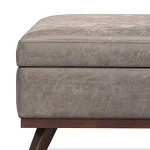 Owen - XL Square Coffee Table Storage Ottoman - Distressed Grey Taupe