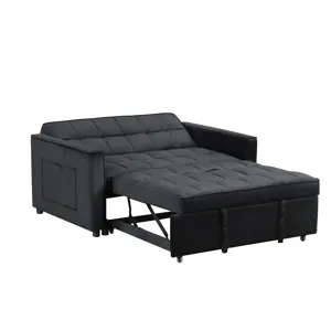 Maeve - 53.5\"W Black Velvet Convertible Sleeper Loveseat With Tufting and Side Pocket