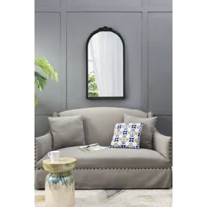 Elos Hand Carved Rose Antique Mirror Frame, Wood Arch Mirror Wall Decor For Living Room, Bathroom, E