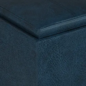 Rockwood - Cube Storage Ottoman with Tray - Distressed Dark Blue