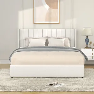 Anda - Queen Boucle Upholstered Platform Bed With Patented 4 Drawers Storage - Ivory