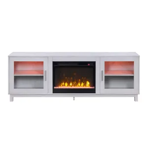 Summit - TV Stand Console With Fireplace - White Walnut Finish