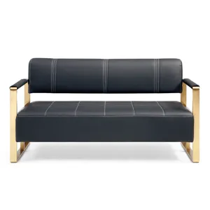 Modern Upholstery Accent Loveseat Sofa For Living Room 2 Seater With Golden Metal Arms - Black
