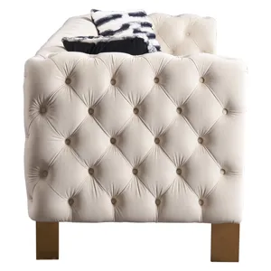 Chesterfield - Modern Tufted Velvet Living Room Sofa, 84.25\'\'W Couch - Cream