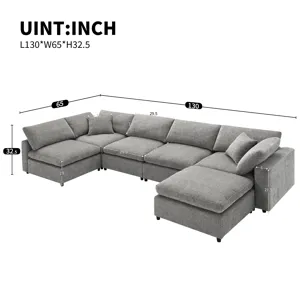 Modern Modular Cloud Sofa Bed, 6 Seat Chenille Sectional Couch Set With Ottoman, Free Combination, C