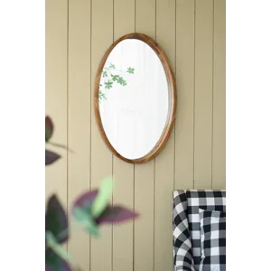 Oval Wall Mirror With Wood Frame, Farmhouse Wood Mirror For Bathroom Entryway Console Lean Against W