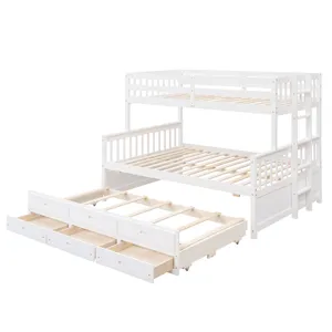 Twin Over Full Bunk Bed With Twin Size Trundle, Separable Bunk Bed With Drawers For Bedroom - White
