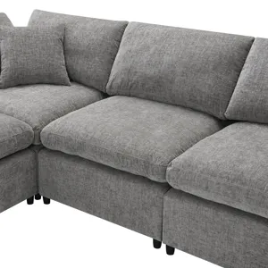 Modern Modular Cloud Sofa Bed, 6 Seat Chenille Sectional Couch Set With Ottoman, Free Combination, C