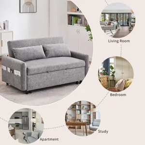 Pull Out Sleep Sofa Bed Loveseats Sofa Couch With Adjsutable Backrest, Storage Pockets, 2 Soft Pillo