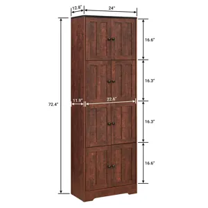 Tall Storage Cabinet With 8 Doors And 4 Shelves, Wall Storage Cabinet For Living Room, Kitchen, Offi