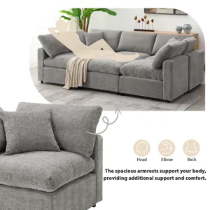 Modern Modular Cloud Sofa Bed, 6 Seat Chenille Sectional Couch Set With Ottoman, Free Combination, C