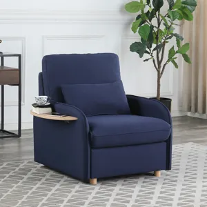 Huckleberry - Linen Accent Chair With Storage Ottoman And Folding Side Table - Blue