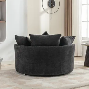 360° Swivel Accent Barrel Chair With Storage Ottoman & 4 Pillows, Modern Chenille Leisure Chair Roun