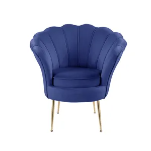 Angelina - Velvet Scalloped Back Barrel Accent Chair With Metal Legs - Blue