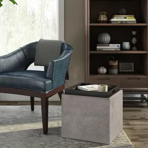 Rockwood - Cube Storage Ottoman with Tray - Distressed Grey Taupe