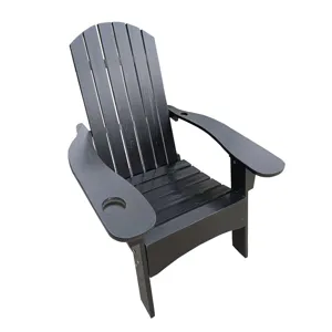 Outdoor Or Indoor Wood Adirondack Chair With An Hole To Hold Umbrella, On The Arm - Black