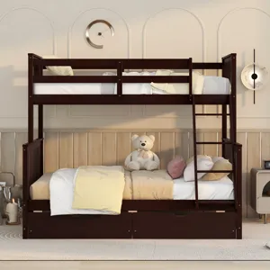 Twin Over Full Bunk Bed With Ladders And Two Storage Drawers - Espresso