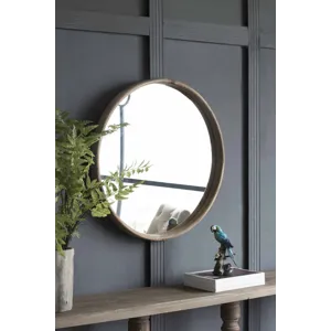 Round Wood Mirror, Wall Mounted Mirror Home Decor For Bathroom Living Room - Brown