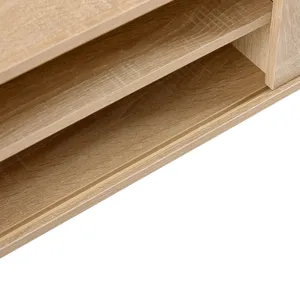 55.12\" Rattan TV Cabinet, Double Sliding Doors For Storage, Adjustable Shelf, Solid Wood Legs, TV C