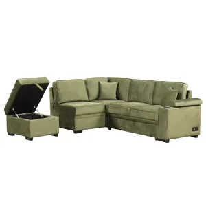 Sleeper Sofa Bed, 2 In 1 Pull Out Sofa Bed L Shape Couch With Storage Ottoman For Living Room, Bedro