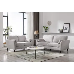 Damian - Woven Living Room Fabric Sofa, Loveseat (Set of 2) - Light Gray