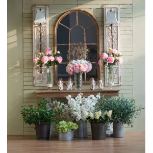 Large Arched Accent Mirror With Frame With Decorative Window Look Classic Architecture Style Solid F