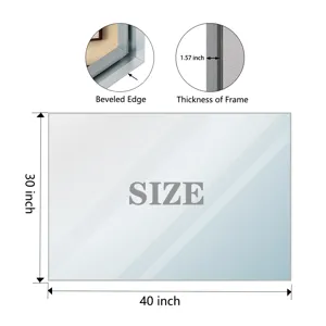 40X30\" Silver Rectangular Wall-Mounted Beveled Bathroom Mirror, Square Angle Metal Frame Wall Mount