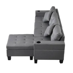 Sectional Sofa Set For Living Room With L Shape Chaise Lounge, Cup Holder And Left Or Right Hand Cha