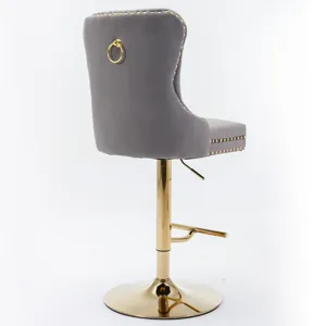 Thick Golden Swivel Velvet Barstools Adjusatble Seat Height From 25-33\", Modern Upholstered Bar Sto