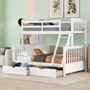 Twin Over Full Bunk Bed With Ladders And Two Storage Drawers - White