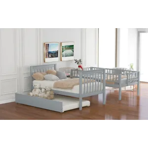 Twin Over Twin Bunk Bed With Trundle And Storage - Gray